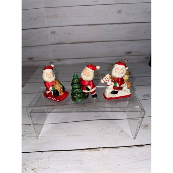 Vintage Ceramic Santa Ornaments Set Of 3 Xmas Around the World - Sleigh Tree & R - Picture 2 of 7